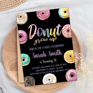 Invitations d'anniversaire de Donut rose noir