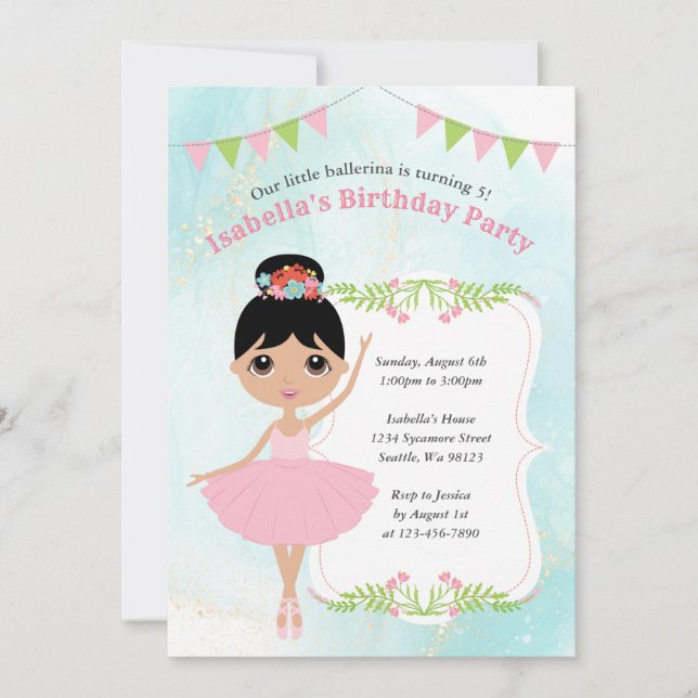 Invitations d'anniversaire de fille (Devant)