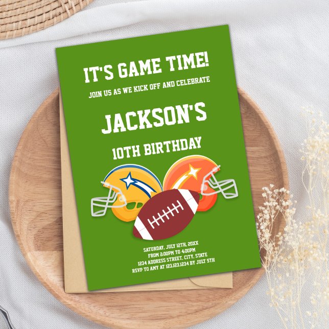 Invitations d'anniversaire de football orange jaun (Yellow Orange Football Birthday Invitations)