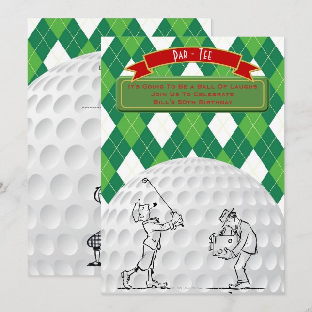 Invitations d'anniversaire de GOLF pour hommes - V (Devant / Derrière)