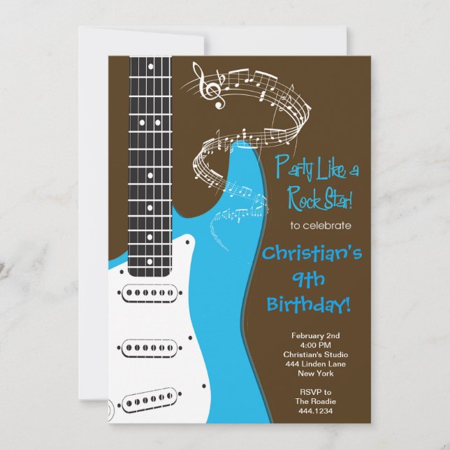 Invitations d'anniversaire de guitare de vedette (Devant)