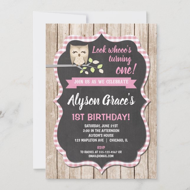 Invitations d'anniversaire de hibou, anniversaire  (Devant)