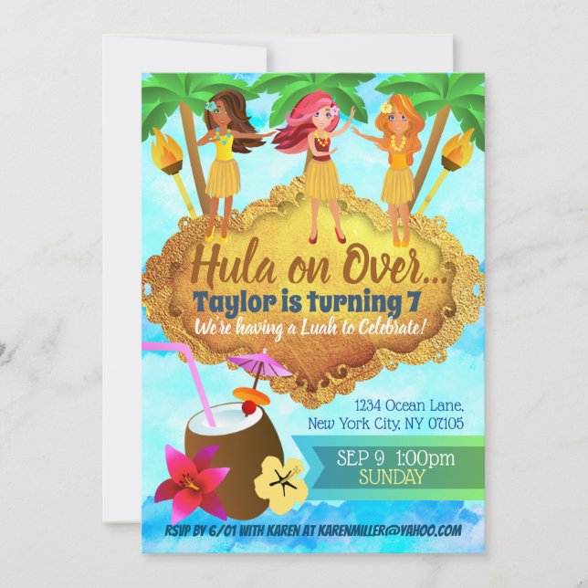 Invitations d'anniversaire de Hula Girls (Devant)