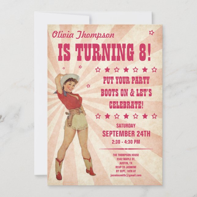 Invitations d'anniversaire de la cow-girl de (Devant)