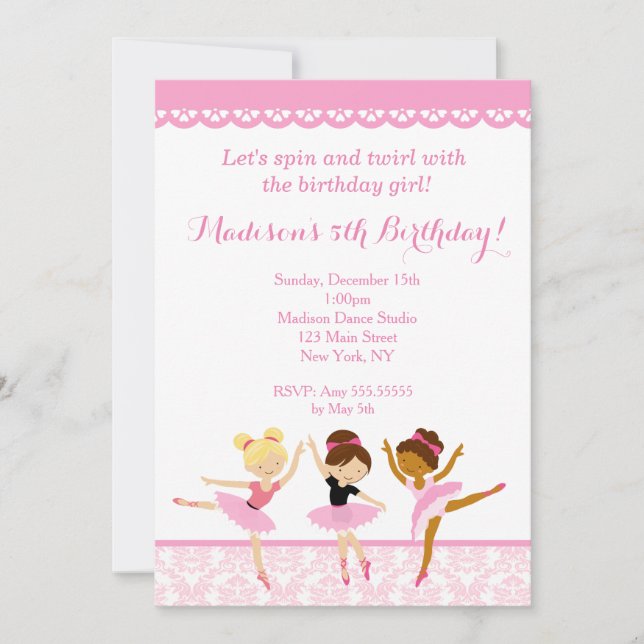 Invitations d'anniversaire de la danseuse Ballerin (Devant)