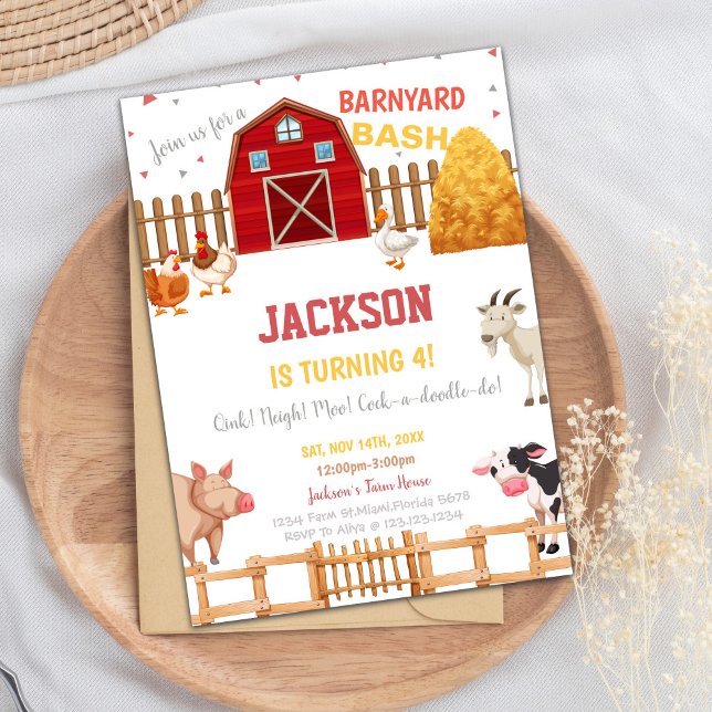 Invitations d'anniversaire de la ferme rouge (Red Farm Birthday Invitations)