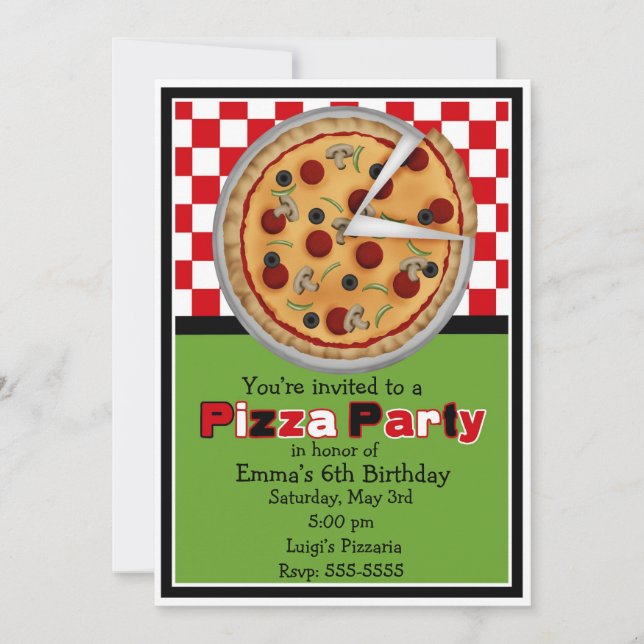 Invitations d'anniversaire de la fête de Pizza (Devant)