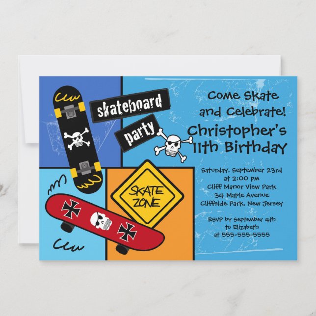 Invitations d'anniversaire de la fête du skate ska (Devant)