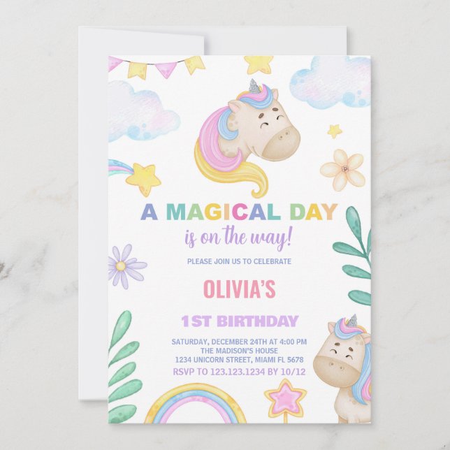 Invitations d'anniversaire de la licorne (Devant)