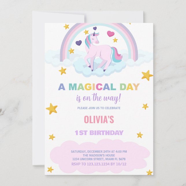 Invitations d'anniversaire de la licorne (Devant)