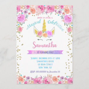 Invitations d'anniversaire de la licorne