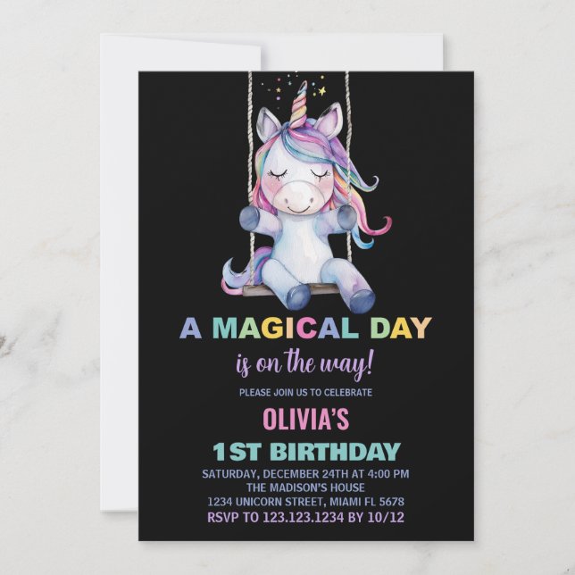 Invitations d'anniversaire de la licorne (Devant)