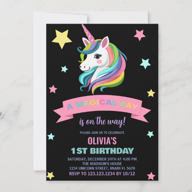 Invitations d'anniversaire de la licorne (Devant)