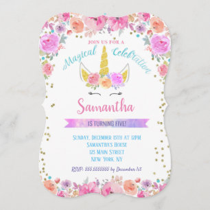 Invitations d'anniversaire de la licorne