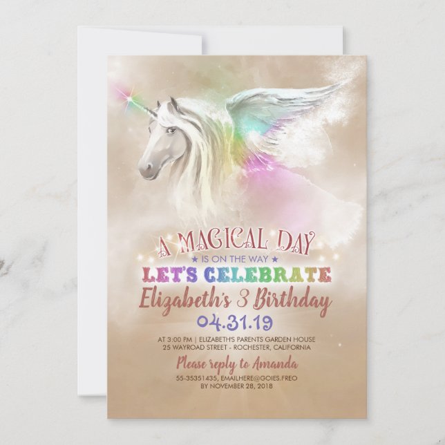Invitations d'anniversaire de la licorne (Devant)