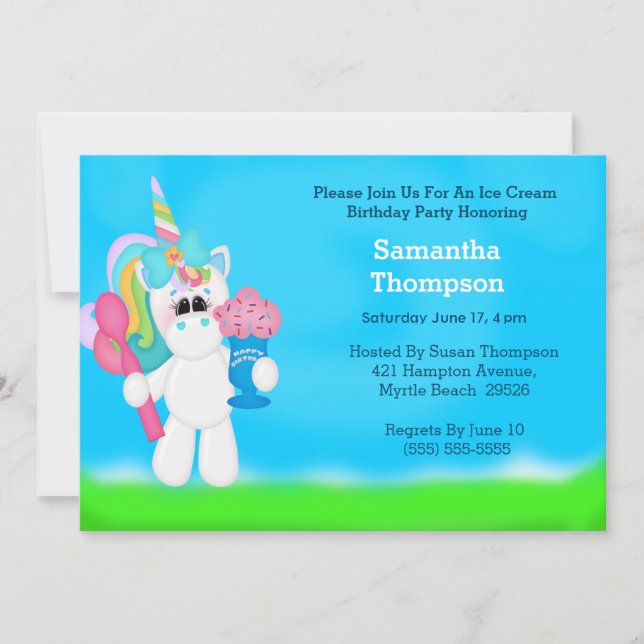 Invitations d'anniversaire de la licorne (Devant)