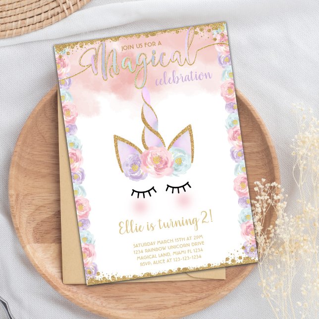 Invitations d'anniversaire de la licorne de cuivre (Copper Unicorn Birthday Invitations)