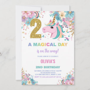 Invitations d'anniversaire de la licorne du 2e ann