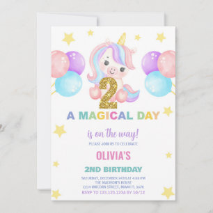 Invitations d'anniversaire de la licorne du 2e ann