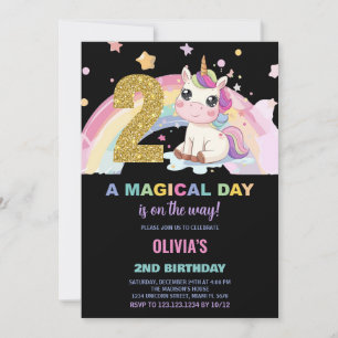 Invitations d'anniversaire de la licorne du 2e ann