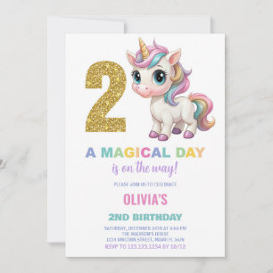 Invitations d'anniversaire de la licorne du 2e ann