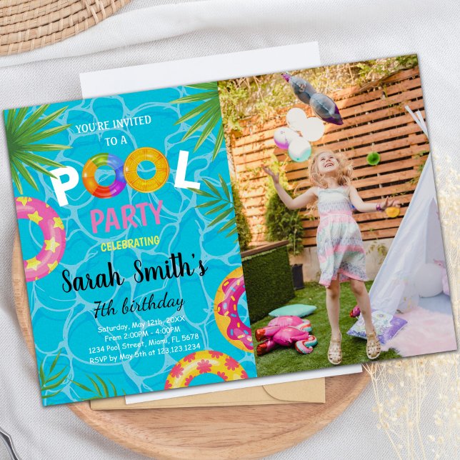 Invitations d'anniversaire de la piscine avec phot (Pool Birthday Invitations with photo)