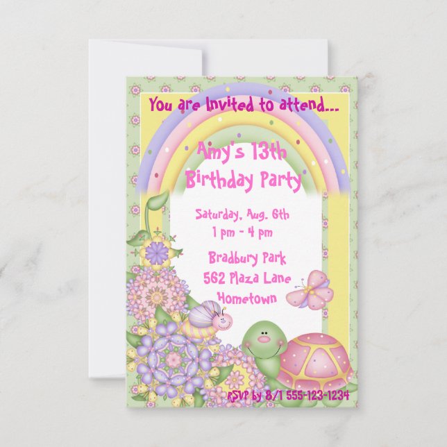 Invitations d'anniversaire de la tortue pastel (Devant)