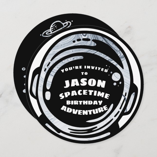 Invitations d'anniversaire de l'astronaute Black W (Devant / Derrière)