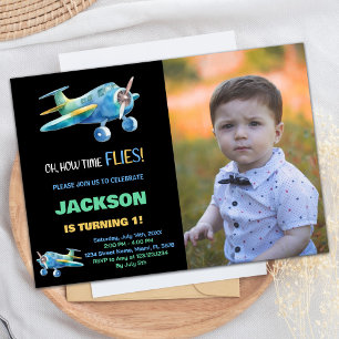 Invitations d'anniversaire de l'avion Black Blue w