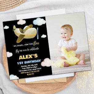Invitations d'anniversaire de l'avion Black Yellow