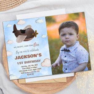Invitations d'anniversaire de l'avion Blue Brown W