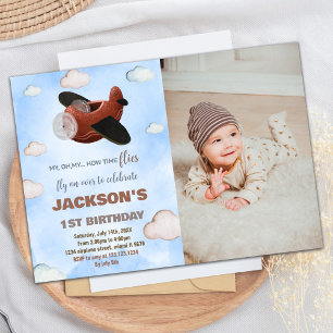 Invitations d'anniversaire de l'avion Blue Brown W