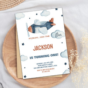 Invitations d'anniversaire de l'avion Brown gris