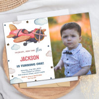 Invitations d'anniversaire de l'avion Brown rouge
