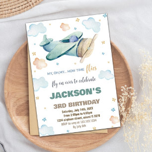 Invitations d'anniversaire de l'avion Brown vert