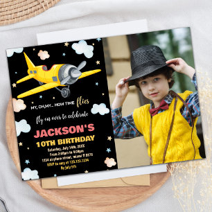 Invitations d'anniversaire de l'avion Jaune Noir a