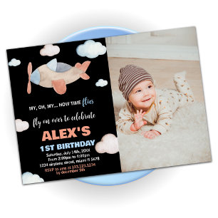 Invitations d'anniversaire de l'avion Orange Noir