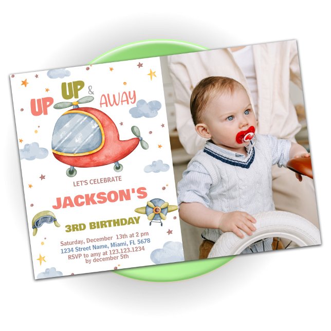 Invitations d'anniversaire de l'avion Vert avec ph (Airplane Birthday Invitations Green with photo)