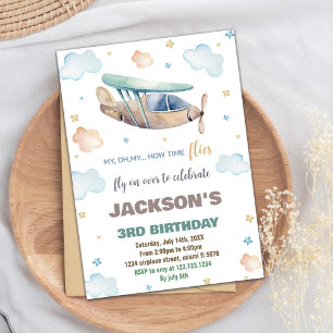 Invitations d'anniversaire de l'avion vert Brown