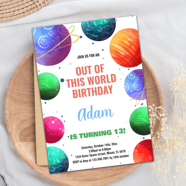 Invitations d'anniversaire de l'espace extra-atmos (Green Orange Outer Space Birthday Invitations)