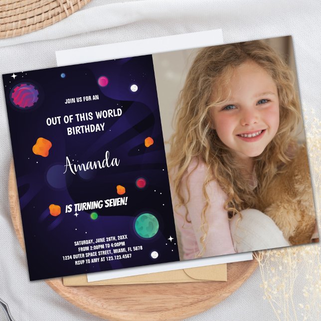 Invitations d'anniversaire de l'espace extra-atmos (Outer Space Birthday Invitations with photo)