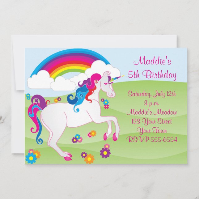 Invitations d'anniversaire de licorne (Devant)