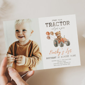 Invitations d'anniversaire de l'ours de tracteur |