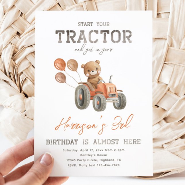 Invitations d'anniversaire de l'ours de tracteur | (Créateur téléchargé)