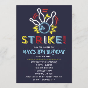 Invitations d'anniversaire de partie de bowling
