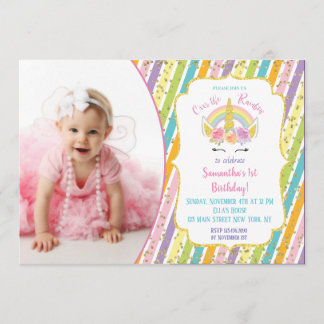 Invitations d'anniversaire de photo de licorne