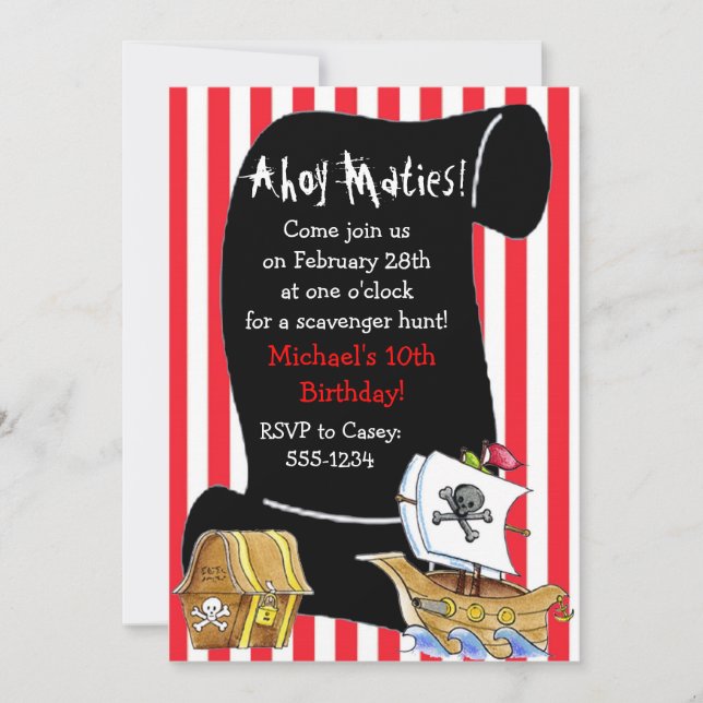 Invitations d'anniversaire de pirate (Devant)