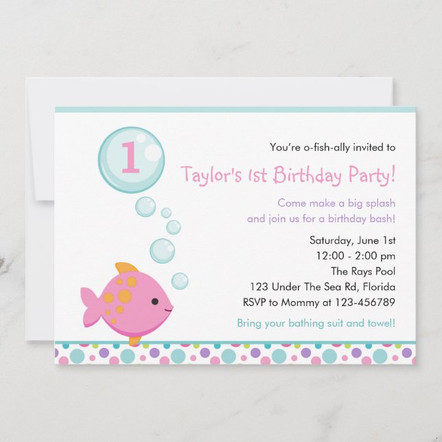 Invitations d'anniversaire de poisson (filles) ave (Devant)