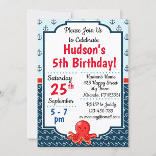 Invitations d'anniversaire de poulpe