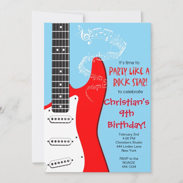 Invitations d'anniversaire de Rock Star Guitar (Devant)
